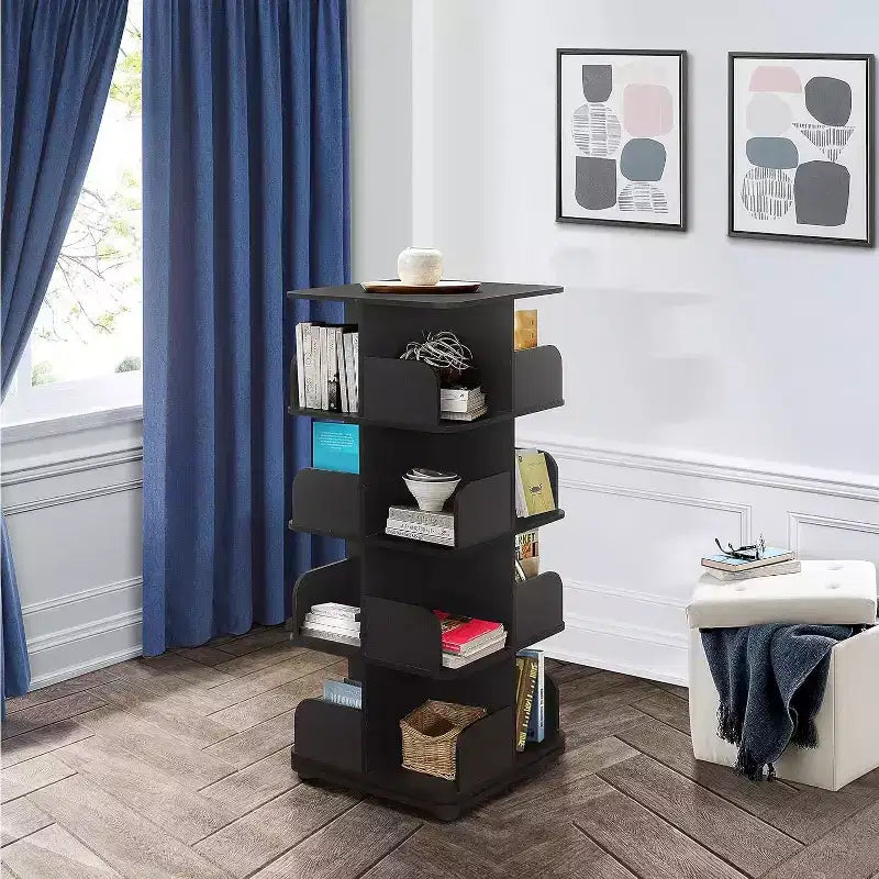 Kings Brand Furniture - 4-Tier Revolving Bookcase Bookshelf, Media Storage Cabinet