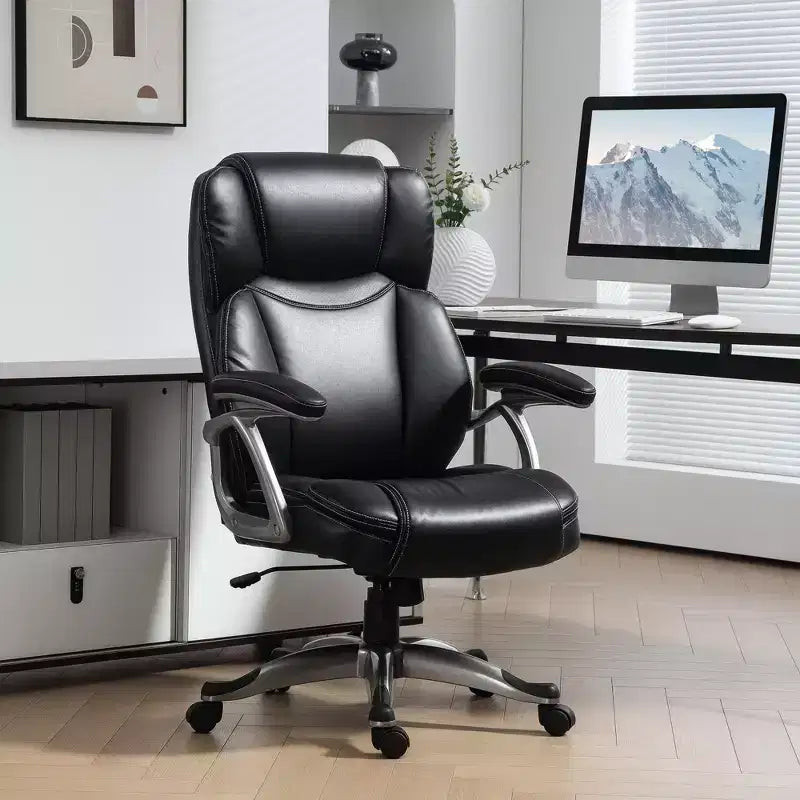 Fauteuil de bureau de direction HOMCOM inclinable, chaise de bureau à dossier haut en cuir PU, chaise d'ordinateur pivotante à hauteur réglable