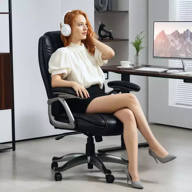 Fauteuil de bureau de direction HOMCOM inclinable, chaise de bureau à dossier haut en cuir PU, chaise d'ordinateur pivotante à hauteur réglable