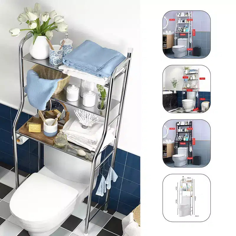 Rangement au-dessus des toilettes, Étagère de rangement en métal au-dessus des toilettes avec crochets à serviettes amovibles, porte-papier, organisateur de salle de bain au-dessus des toilettes, montage facile