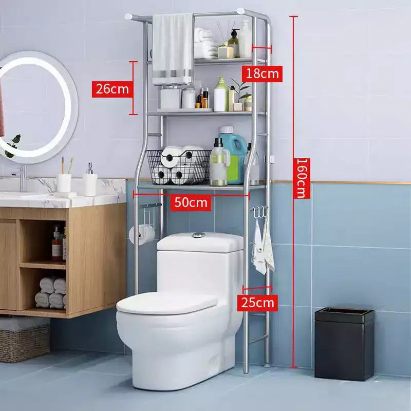 Rangement au-dessus des toilettes, Étagère de rangement en métal au-dessus des toilettes avec crochets à serviettes amovibles, porte-papier, organisateur de salle de bain au-dessus des toilettes, montage facile