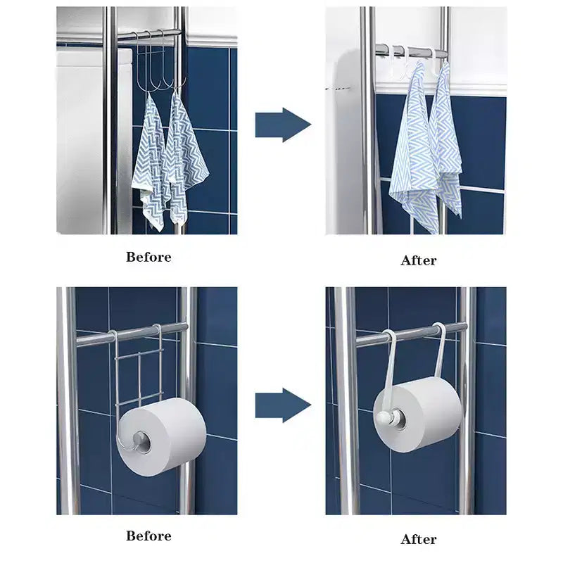 Rangement au-dessus des toilettes, Étagère de rangement en métal au-dessus des toilettes avec crochets à serviettes amovibles, porte-papier, organisateur de salle de bain au-dessus des toilettes, montage facile