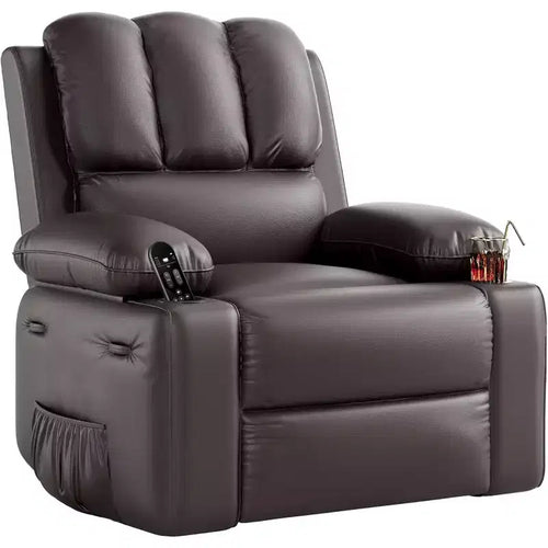 22 rocker swivel recliner with 1.5X sponge filling, side pocket, and cup holder; vintage leather, ideal for living rooms, bedrooms, and nurseries.