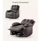 Fauteuil inclinable pivotant 22 po avec rembourrage éponge 1,5X, pochette latérale et porte-gobelet ; cuir vintage, idéal pour les salons, les chambres et les chambres de bébé.