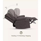 Fauteuil inclinable pivotant 22 po avec rembourrage éponge 1,5X, pochette latérale et porte-gobelet ; cuir vintage, idéal pour les salons, les chambres et les chambres de bébé.