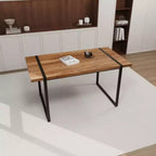 Table moderne rectangulaire en MDF et bois naturel (4-6 places), plateau en bois d'ingénierie 1,5 po, pieds en métal noir, maison/cuisine.
