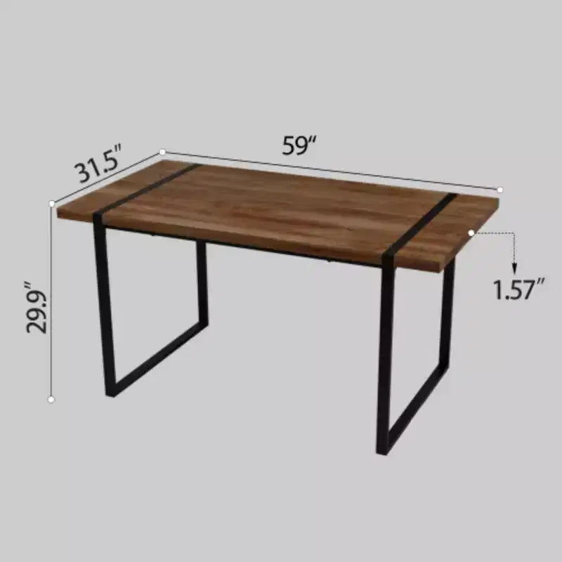 Table moderne rectangulaire en MDF et bois naturel (4-6 places), plateau en bois d'ingénierie 1,5 po, pieds en métal noir, maison/cuisine.