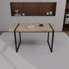 Table moderne rectangulaire en MDF et bois naturel (4-6 places), plateau en bois d'ingénierie 1,5 po, pieds en métal noir, maison/cuisine.