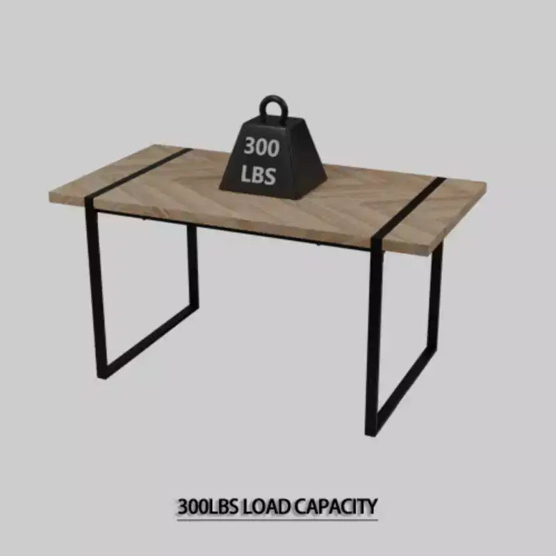 Table moderne rectangulaire en MDF et bois naturel (4-6 places), plateau en bois d'ingénierie 1,5 po, pieds en métal noir, maison/cuisine.