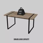 Table moderne rectangulaire en MDF et bois naturel (4-6 places), plateau en bois d'ingénierie 1,5 po, pieds en métal noir, maison/cuisine.