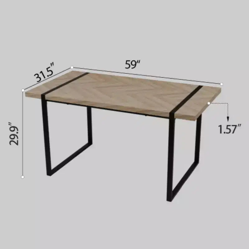 Table moderne rectangulaire en MDF et bois naturel (4-6 places), plateau en bois d'ingénierie 1,5 po, pieds en métal noir, maison/cuisine.