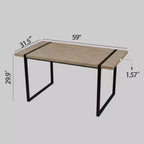 Table moderne rectangulaire en MDF et bois naturel (4-6 places), plateau en bois d'ingénierie 1,5 po, pieds en métal noir, maison/cuisine.