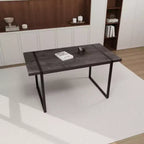 Table moderne rectangulaire en MDF et bois naturel (4-6 places), plateau en bois d'ingénierie 1,5 po, pieds en métal noir, maison/cuisine.