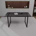 Table moderne rectangulaire en MDF et bois naturel (4-6 places), plateau en bois d'ingénierie 1,5 po, pieds en métal noir, maison/cuisine.