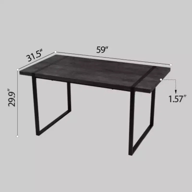 Table moderne rectangulaire en MDF et bois naturel (4-6 places), plateau en bois d'ingénierie 1,5 po, pieds en métal noir, maison/cuisine.