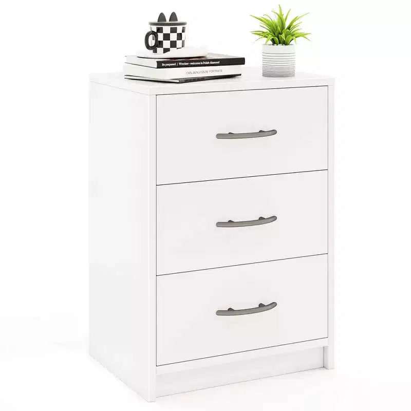 Costway 1/2 PCS Table de Chevet Moderne à 3 Tiroirs avec Rangement Kit Anti-Basculement pour Chambre Blanc