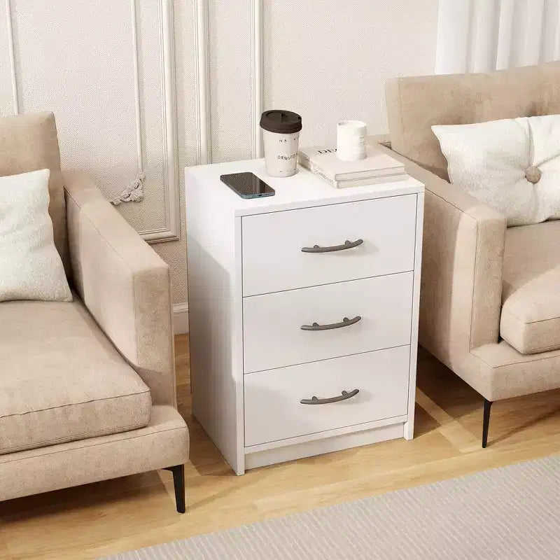 Costway 1/2 PCS Table de Chevet Moderne à 3 Tiroirs avec Rangement Kit Anti-Basculement pour Chambre Blanc