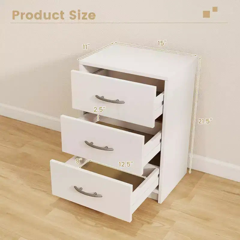Costway 1/2 PCS Table de Chevet Moderne à 3 Tiroirs avec Rangement Kit Anti-Basculement pour Chambre Blanc
