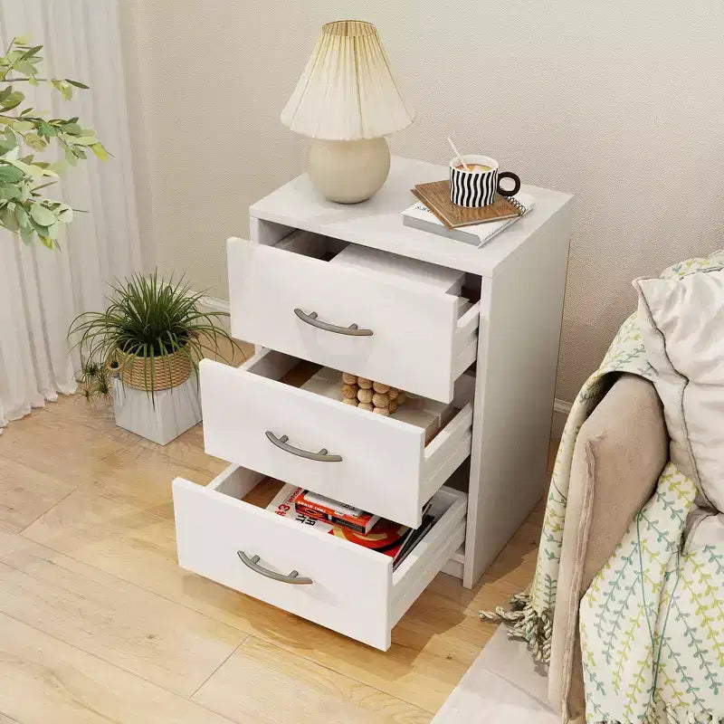 Costway 1/2 PCS Table de Chevet Moderne à 3 Tiroirs avec Rangement Kit Anti-Basculement pour Chambre Blanc