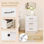 Costway 1/2 PCS Table de Chevet Moderne à 3 Tiroirs avec Rangement Kit Anti-Basculement pour Chambre Blanc