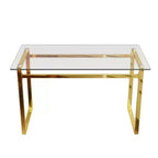 Table à manger minimaliste en verre pour 4 à 6 personnes, plateau en verre trempé et pieds chromés, usage polyvalent pour la maison