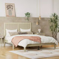 King/California King/Queen Size Platform Bed with Rattan Headboard and Solid Wood Frame, Natural-Christopher Knight Home