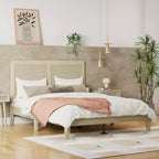 King/California King/Queen Size Platform Bed with Rattan Headboard and Solid Wood Frame, Natural-Christopher Knight Home