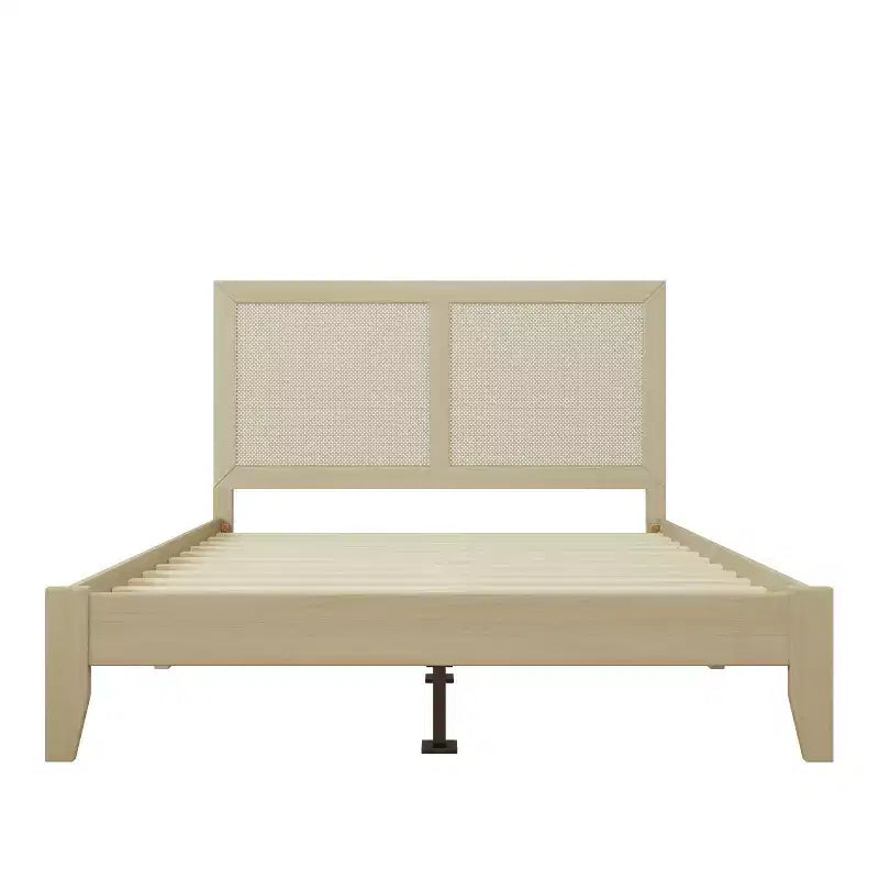 Lit plateforme King/California King/Queen avec tête de lit en rotin et cadre en bois massif, naturel-Christopher Knight Home