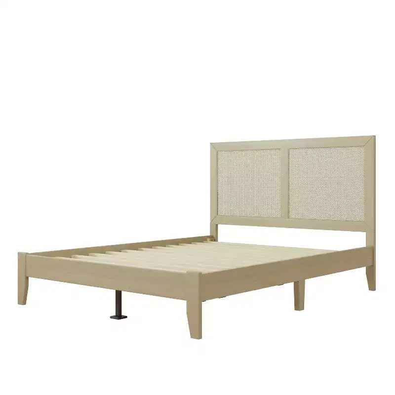 Lit plateforme King/California King/Queen avec tête de lit en rotin et cadre en bois massif, naturel-Christopher Knight Home