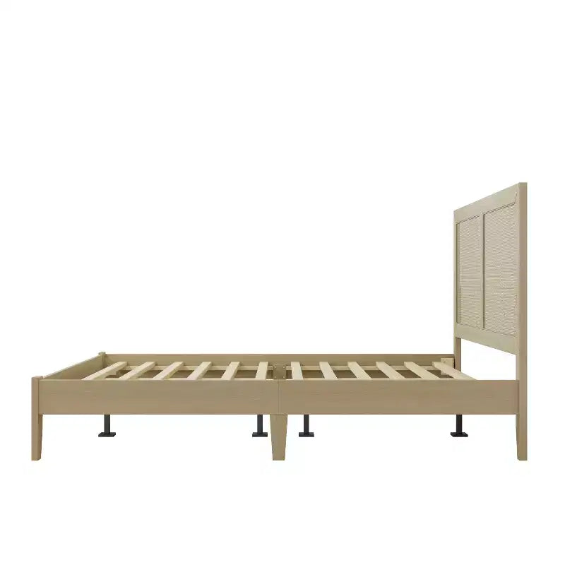 Lit plateforme King/California King/Queen avec tête de lit en rotin et cadre en bois massif, naturel-Christopher Knight Home