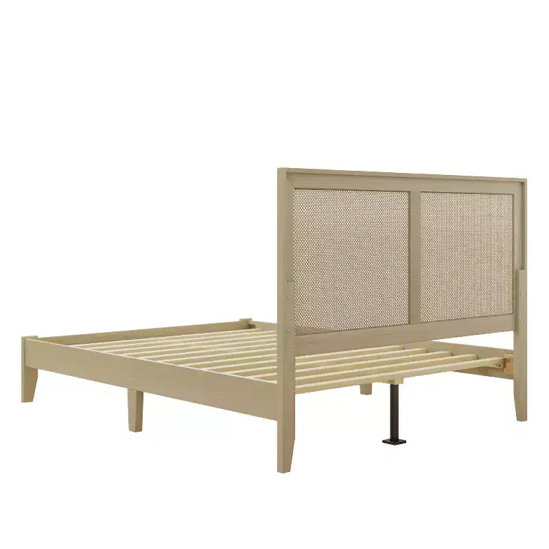 Lit plateforme King/California King/Queen avec tête de lit en rotin et cadre en bois massif, naturel-Christopher Knight Home