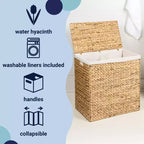 happimess Sawyer 24 Panier à linge pliable classique de style ferme en jacinthe tressée à 2 sections avec doublure lavable, poignées et couvercle
