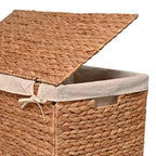 happimess Sawyer 24 Panier à linge pliable classique de style ferme en jacinthe tressée à 2 sections avec doublure lavable, poignées et couvercle