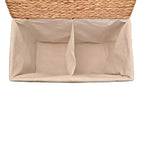 happimess Sawyer 24 Panier à linge pliable classique de style ferme en jacinthe tressée à 2 sections avec doublure lavable, poignées et couvercle