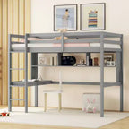 Durable Double-Level Loft Bed with Integrated Desk and Storage Shelf
