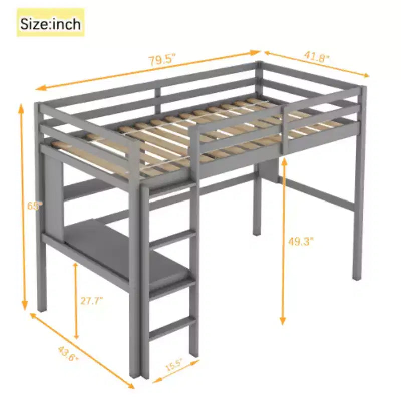 Lit mezzanine durable à double niveau avec bureau intégré et étagère de rangement