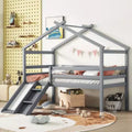 Youth Loft Bed with Slide, Access Ladder, and Guard Rails, Complete with Playhouse-Style Roof