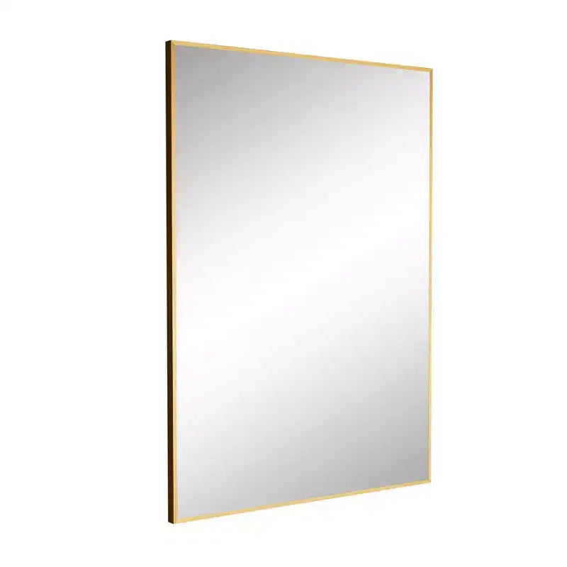 Thin-Frame Gold-Coated Aluminum Rectangular Wall Mirror with Right Angle Design