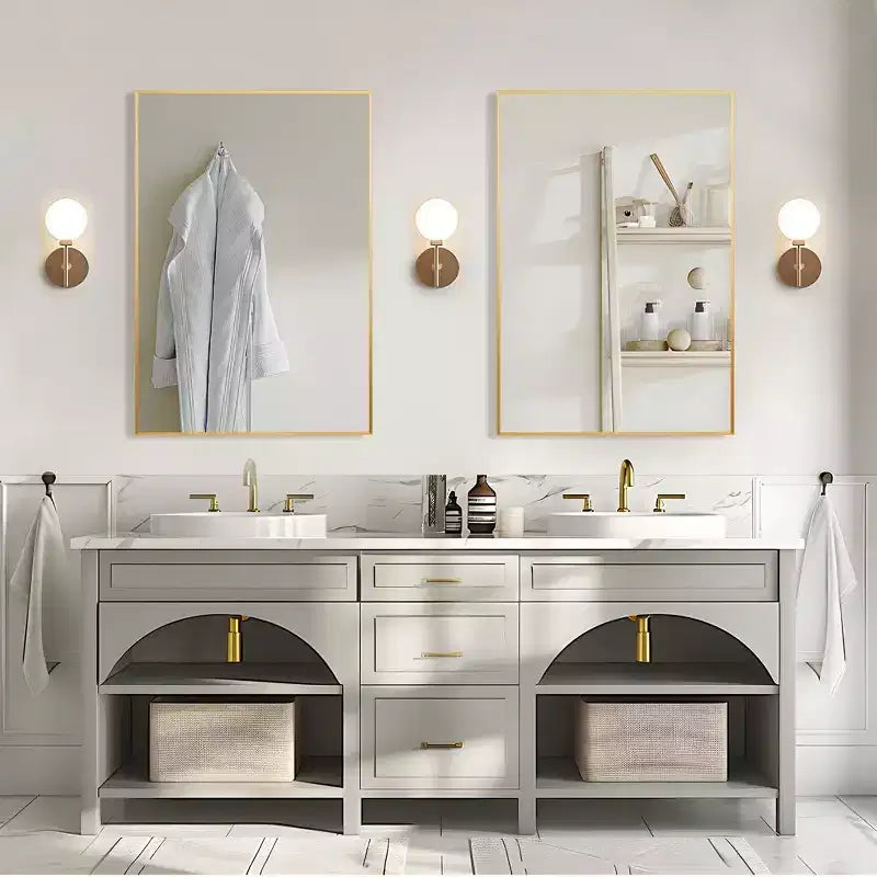 Miroir mural rectangulaire en aluminium doré à cadre fin avec design à angle droit