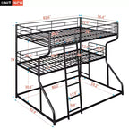 Lit superposé triple Whisen Metal Full XL au-dessus de Twin XL au-dessus de Queen Size avec échelle longue et courte