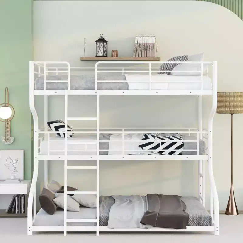 Lit superposé triple Whisen Metal Full XL au-dessus de Twin XL au-dessus de Queen Size avec échelle longue et courte