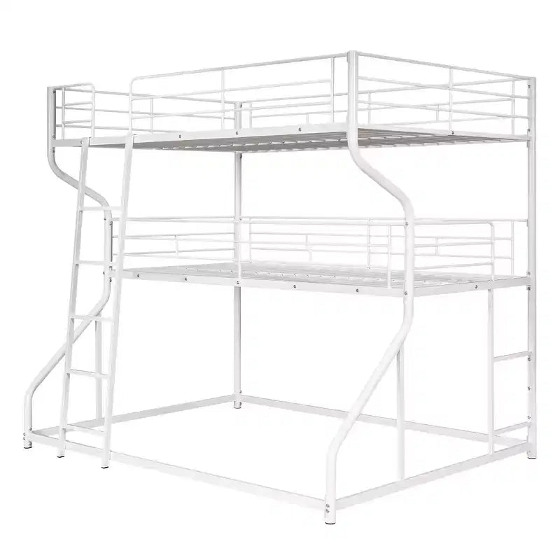 Lit superposé triple Whisen Metal Full XL au-dessus de Twin XL au-dessus de Queen Size avec échelle longue et courte