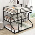 Lit superposé triple Whisen Metal Full XL au-dessus de Twin XL au-dessus de Queen Size avec échelle longue et courte