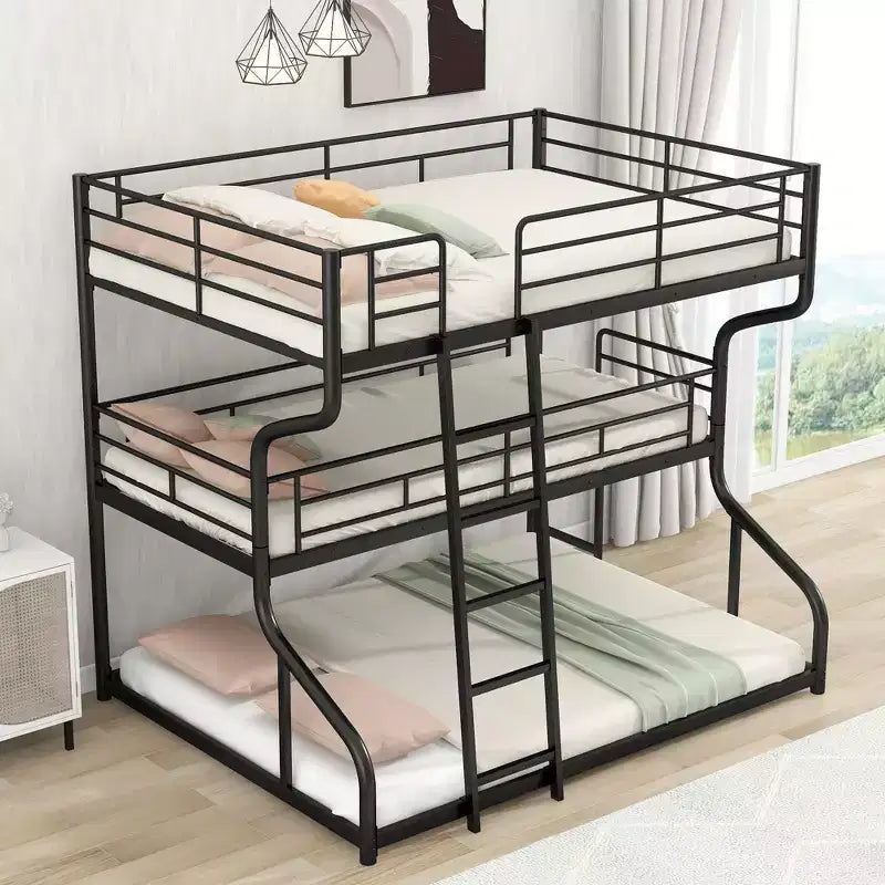 Lit superposé triple Whisen Metal Full XL au-dessus de Twin XL au-dessus de Queen Size avec échelle longue et courte