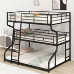 Whisen Metal Full XL over Twin XL over Queen Size Triple Bunk Bed with Long and Short Ladder