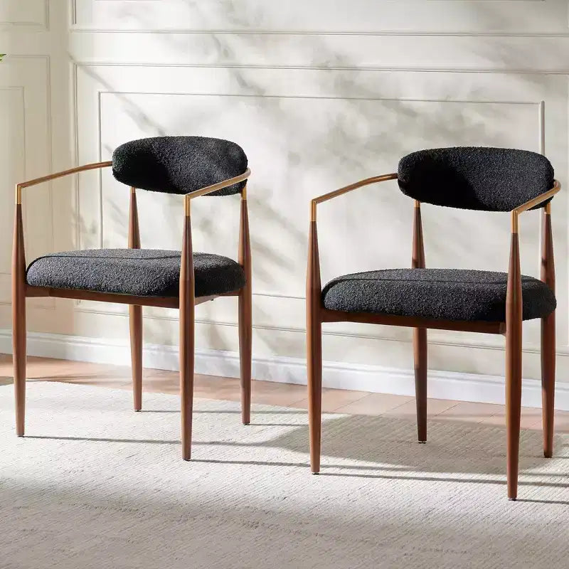 Boucle Dining Chairs Set of 2, Modern Armchairs with Wood Grain Metal Legs for Kitchen, Living Room, Restaurant, Cafe - Morden Fort