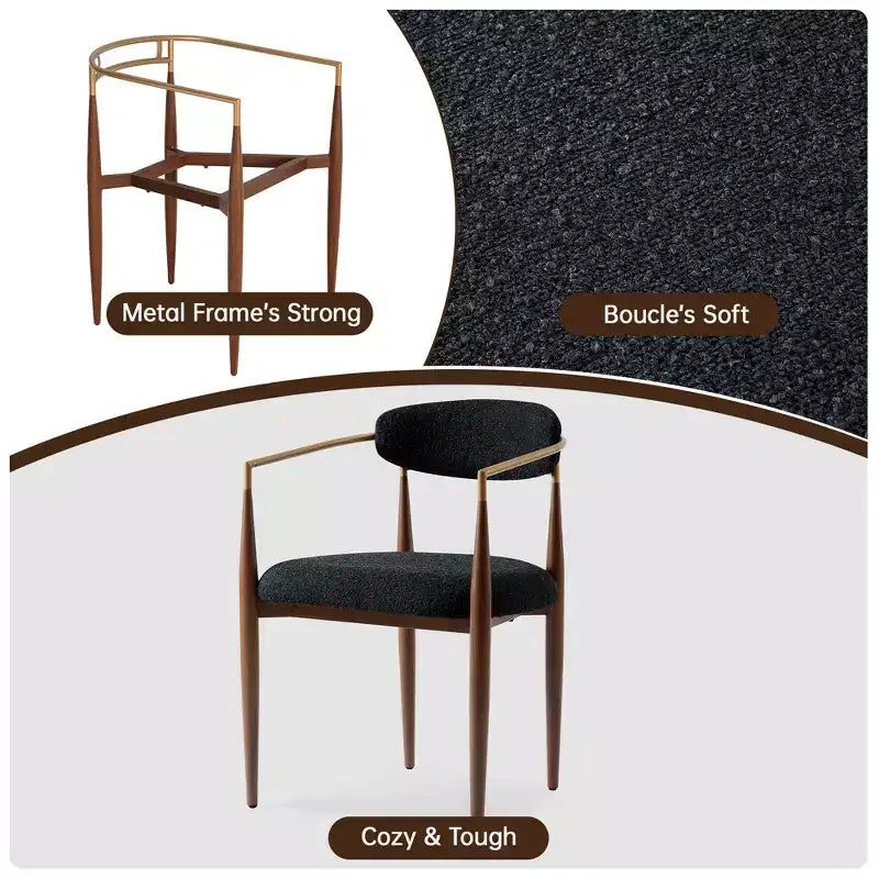 Lot de 2 chaises de salle à manger en bouclé, fauteuils modernes avec pieds en métal imitation bois pour cuisine, salon, restaurant, café - Morden Fort