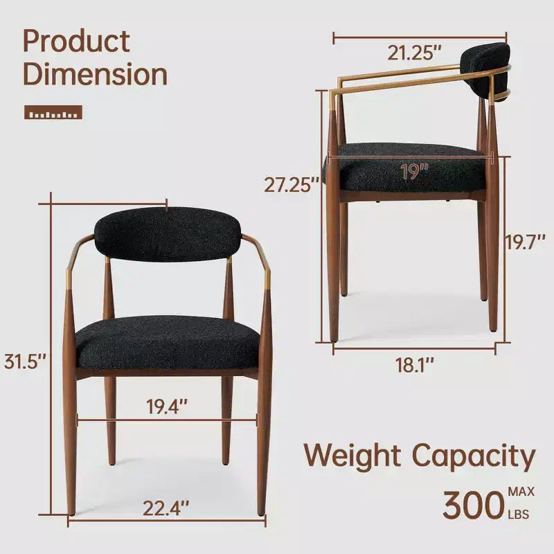 Lot de 2 chaises de salle à manger en bouclé, fauteuils modernes avec pieds en métal imitation bois pour cuisine, salon, restaurant, café - Morden Fort