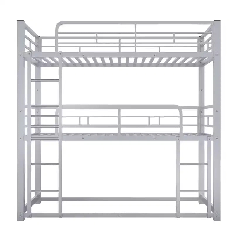 Lit superposé triple Whisen en métal, taille double, avec 2 échelles et garde-corps