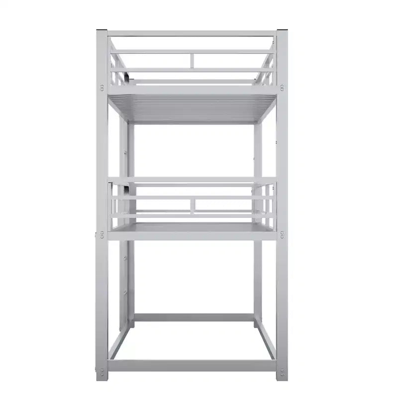 Lit superposé triple Whisen en métal, taille double, avec 2 échelles et garde-corps